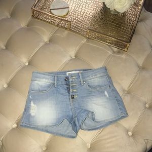 High rise light stretchy denim shorts